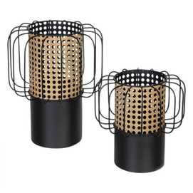 PORTAVELAS NATURAL-NEGRO METAL 20 X 20 X 21 CM