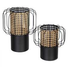 PORTAVELAS NATURAL-NEGRO METAL 23 X 23 X 28 CM