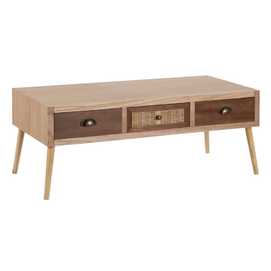MESA CENTRO CREMA-NATURAL MADERA-RATÁN 110 X 50 X 43 CM