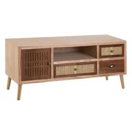 MUEBLE TV CREMA-NATURAL MADERA-RATÁN 120 X 40 X 52 CM