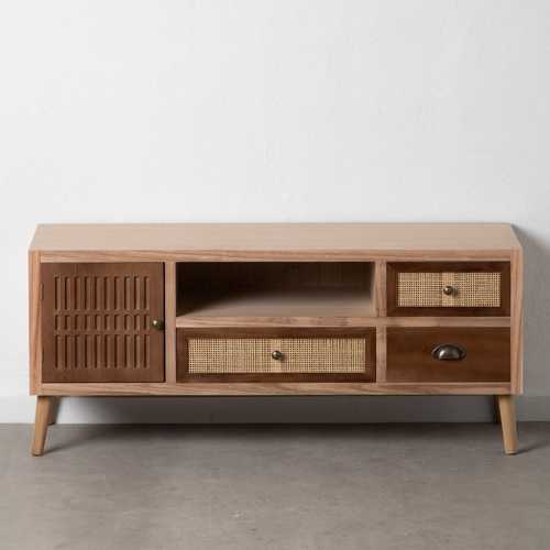 MUEBLE TV CREMA-NATURAL MADERA-RATÁN 120 X 40 X 52 CM