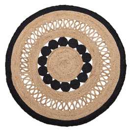 ALFOMBRA NATURAL-NEGRO YUTE DECORACIÓN 120 X 120 X 1 CM