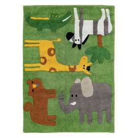 ALFOMBRA ANIMALES VERDE ALGODÓN INFANTIL 135 X 100 CM