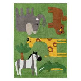 ALFOMBRA ANIMALES VERDE ALGODÓN INFANTIL 160 X 120 CM