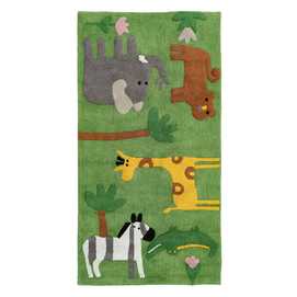 ALFOMBRA ANIMALES VERDE ALGODÓN INFANTIL 175 X 90 CM