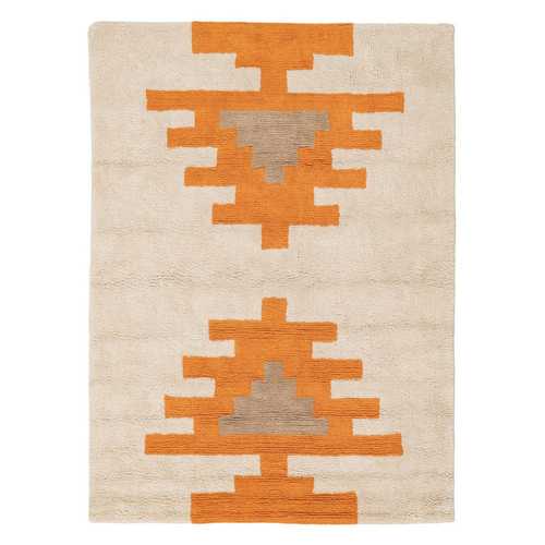 ALFOMBRA AZTECA BLANCO-NARANJA ALGODÓN 135 X 100 CM