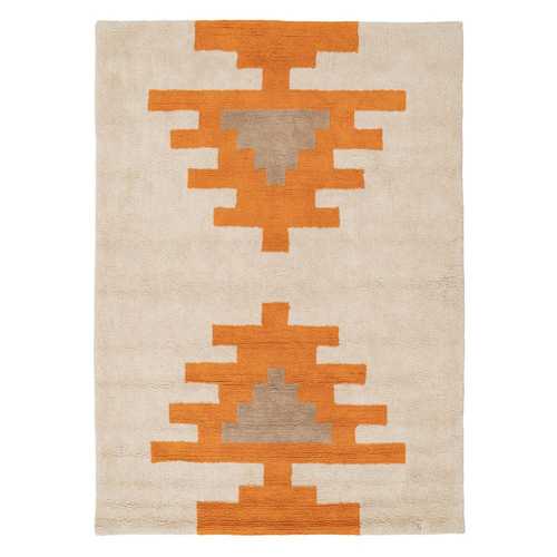 ALFOMBRA AZTECA BLANCO-NARANJA ALGODÓN 160 X 120 CM