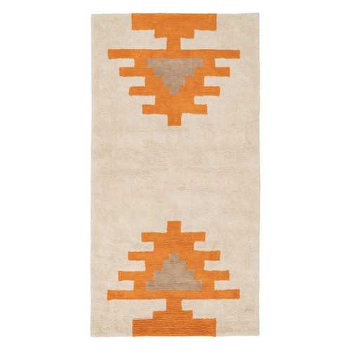 ALFOMBRA AZTECA BLANCO-NARANJA ALGODÓN 175 X 90 CM