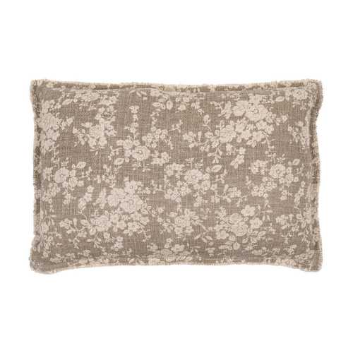 COJÍN FLORES BEIGE OSCURO 60 X 40 CM