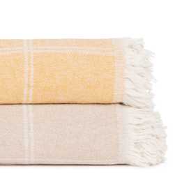 COLCHA CUADROS CAMEL ALGODÓN 200 X 260 CM