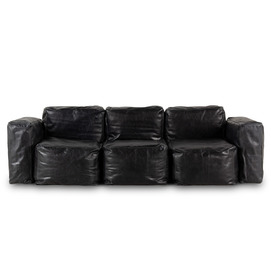 Three-seat black leather couch Buffy