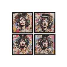 CUADRO SET 4 LIENZO MDF 30X2X30 CHICA MULTICOLOR