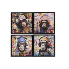 CUADRO SET 4 LIENZO MDF 30X2X30 MONO MULTICOLOR