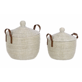 CESTA SET 2 SEAGRASS PU 42X42X45 CON TAPA NATURAL
