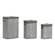 CESTA ROPA SET 3 BAMBU POLIESTER 40X30X60 GRIS