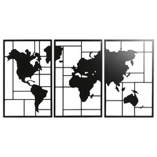 DECORACION PARED SET 3 METAL 120X2X65 MAPA NEGRO