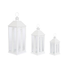 FAROLA SET 3 HIERRO CRISTAL 20X20X55 ASA BLANCO FAROLA SET 3 HIERRO CRISTAL 20X20X55 ASA BLANCO