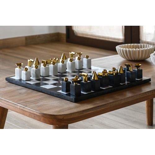 JUEGO GRANITO ACERO 43,5X43,5X2 AJEDREZ DORADO