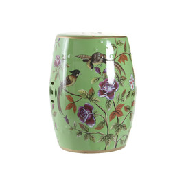 MESITA AUXILIAR PORCELANA 35X35X45 PAJAROS VERDE