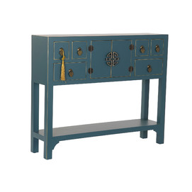 CONSOLA ABETO MDF 95X24X79 ORIENTAL AZUL PETROLEO