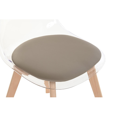 SILLA POLICARBONATO MADERA 54X47X81 TAPIZADO BEIGE