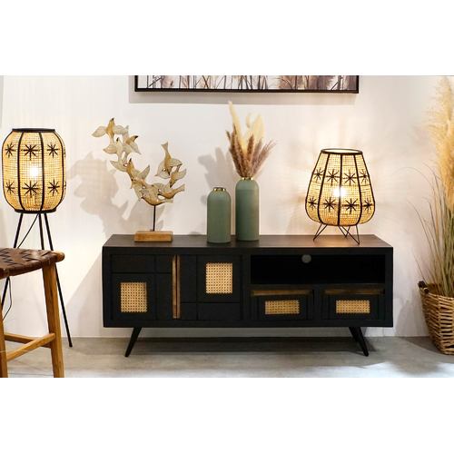MUEBLE TV MANGO RATAN 145,5X40,5X60 NEGRO
