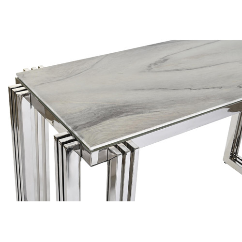 CONSOLA ACERO CRISTAL 120X45X78 SIMIL MARMOL