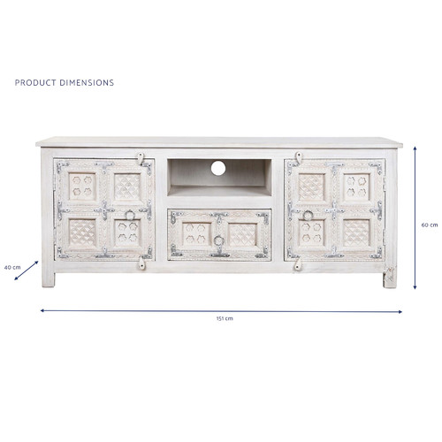 MUEBLE TV MANGO MADERA 151X40X60 ENVEJECIDO BLANCO