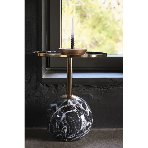 MESITA AUXILIAR HIERRO 41X41X47 SIMIL MARMOL NEGRO