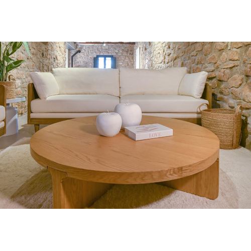 MESA CENTRO ROBLE MDF 121X121X31,5 VENEER NATURAL