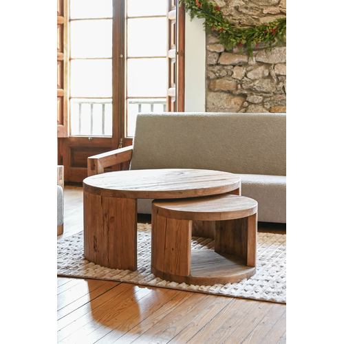 MESA CENTRO SET 2 MADERA PINO RECICLADO 99X99X48