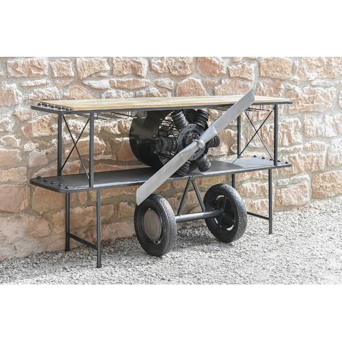 CONSOLA METAL MADERA 191X58X91 AVION NEGRO