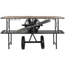 CONSOLA METAL MADERA 191X58X91 AVION NEGRO