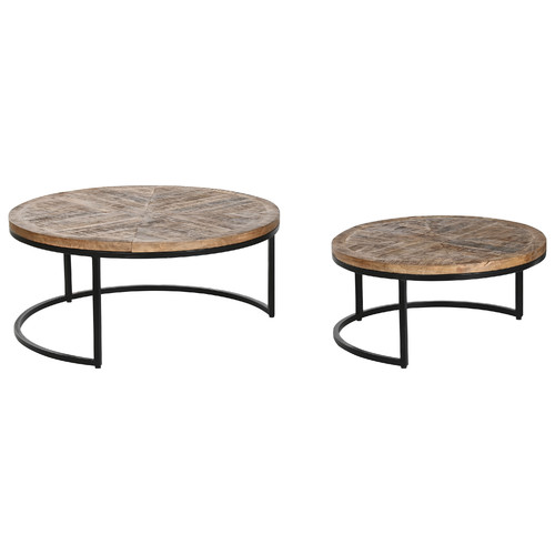 MESA CENTRO SET 2 MANGO METAL 90X90X40 MARRON