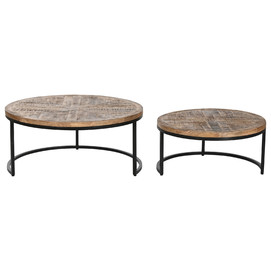 MESA CENTRO SET 2 MANGO METAL 90X90X40 MARRON