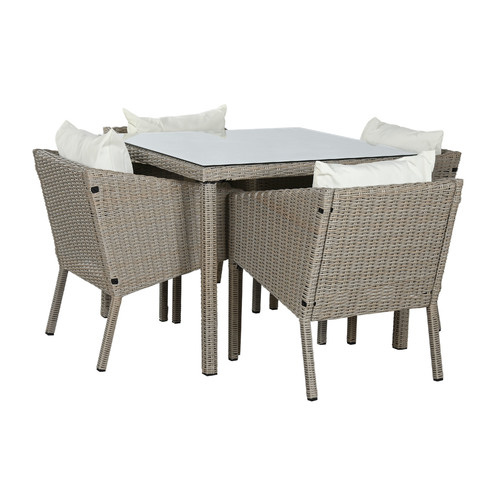 MESA SET 5 RATAN SINTETICO 90X90X72 CON COJINES