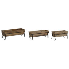 MACETERO SET 3 ABETO METAL 55X21X18,5 RUSTICO