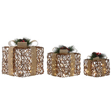REGALO SET 3 LED RATAN 26X26X30 NATURAL