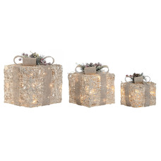 REGALO SET 3 LED 26X26X30 NEVADO CREMA