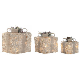 REGALO SET 3 LED 26X26X30 NEVADO CREMA