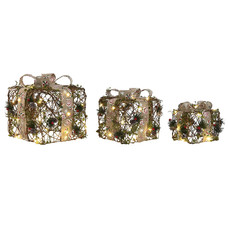 REGALO SET 3 LED RATAN 26X26X30 30L 3AA VERDE