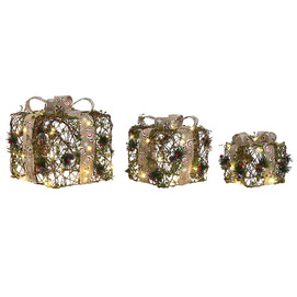 REGALO SET 3 LED RATAN 26X26X30 30L 3AA VERDE