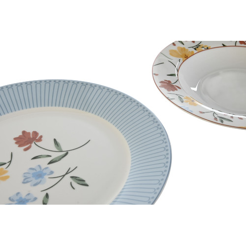 VAJILLA SET 18 PORCELANA 27X27X3 FLORAL AZUL