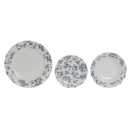 VAJILLA SET 18 PORCELANA 27X27X2 FLORAL AZUL