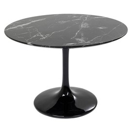 Mesa TUL, fibra de vidrio, mármol marquina negro, 100 cms de diámetro