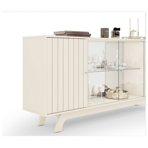 Buffet GRENOBLE, 4 puertas, cristal, blanco roto, 180 cms.