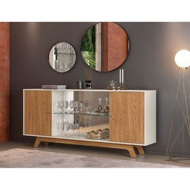 Buffet GRENOBLE, 4 puertas, cristal, roble y blanco roto, 180 cms.