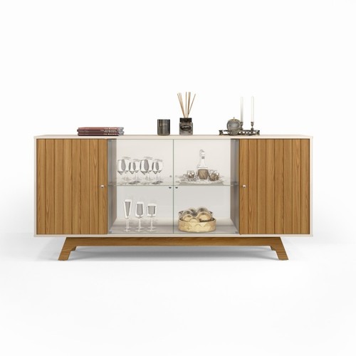 Buffet GRENOBLE, 4 puertas, cristal, roble y blanco roto, 180 cms.