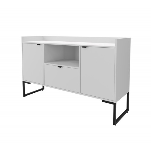 Buffet TOKYO, metal negro, 2 puertas y cajón, MDP color blanco, 135 cms.