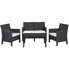 Set ADRIÁTICO, 2 Sillones + Sofá 2 plazas + mesa, polipropileno antracita, cojines incluidos Set ADRIÁTICO, 2 Sillones + Sofá 2 plazas + mesa, polipropileno antracita, cojines incluidos